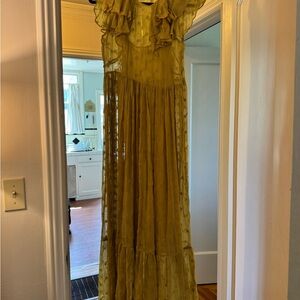 Doen Yellow/Green Ruffled Maxi Dress with Slip